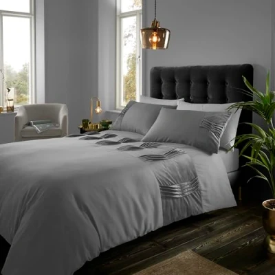 Image of GC GAVENO CAVAILIA Fancy Bedding Double Bed Set (200x200 cm) Velvet Duvet Cover With Pillowcases Hypoallergenic Comforter Linen Sets Grey
