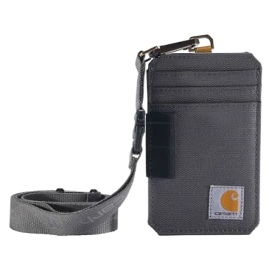 Image of Carhartt Unisex Adult Nylon Duck Id Holder and Lanyard, Water Repellent Canvas with Reflective Lanyard Wallet, (Gravel), One Size US,