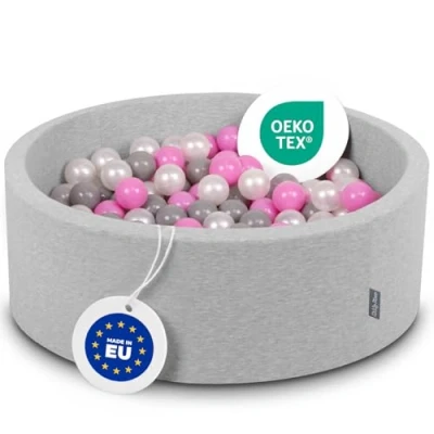 Image of KiddyMoon 90X30cm/200 Balls ∅ 7Cm / 2.75In Baby Foam Ball Pit Made In EU, Light Grey:Pearl/Grey/Pink