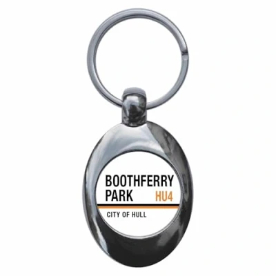 Image of Ozorath Boothferry Park City Of Hull HU4 Road Sign Keyring Keychain Key Ring Chain With Trolley Coin