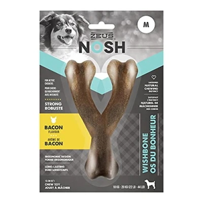 Image of Zeus NOSH STRONG Dog Chew Bone Bacon Flavour, Wishbone, Medium