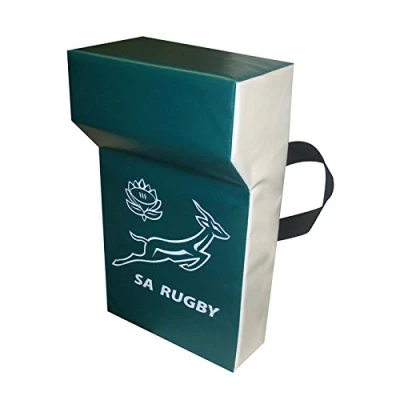 Image of Implay® Rugby South Africa Professional Grade Tackle Wedge Hit Shield Pad Heavy Duty PVC/High Density Foam Green &amp; White 60cm x 35cm 12.5cm