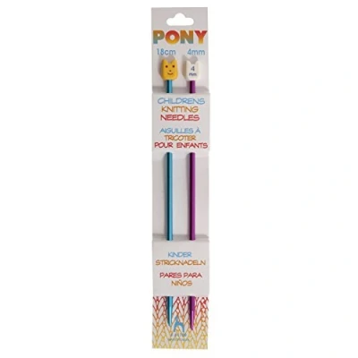 Image of Pony Children&#039;s Knitting Pins: Single Ended: Anodised Aluminium: 18cm x 4.00mm: Blue/Magenta, Multi Colour, 4mm