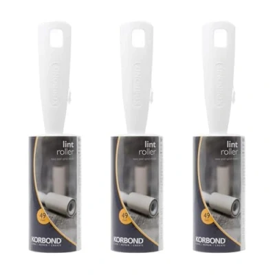 Image of Korbond 3 Pack Lint Rollers 147 Sticky Easy to Peel Paper Sheets Suitable for ALL FABRIC TYPES White