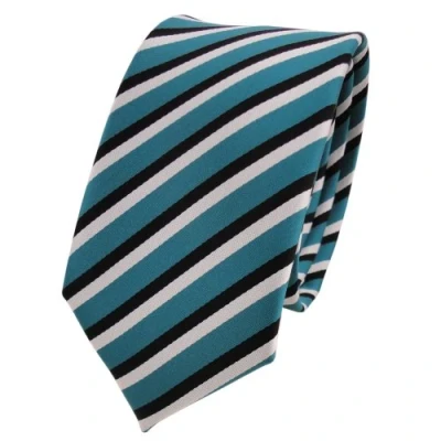 Image of TigerTie narrow Designer tie necktie turquoise black white striped