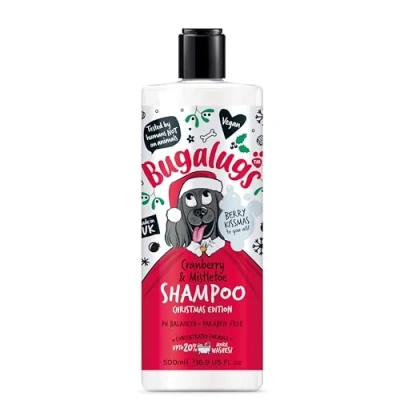 Image of Bugalugs Cranberry &amp; Mistletoe Dog Shampoo Christmas Edition festively fragrant grooming products. puppy shampoo, vegan, pH balanced, paraben free made in the UK (Shampoo 500ml)