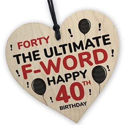 Image of RED OCEAN 40th Birthday Funny Wooden Hanging Heart Sign Gift For Friend Him Her