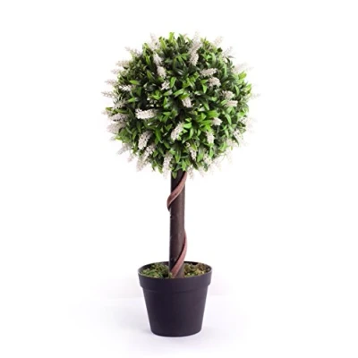 Image of Best Artificial 2ft 60cm Lavender Flower Ball Topiary Tree Plant Garden Conservatory Indoor Outdoor (White)