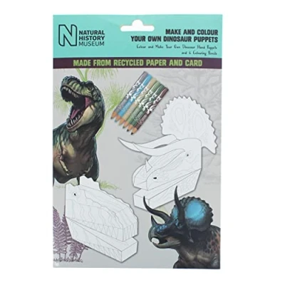 Image of Natural History Museum Paper Dinosaur Hand Puppets Make &amp; Colour Your Gifts Stationery Colouring Pencils