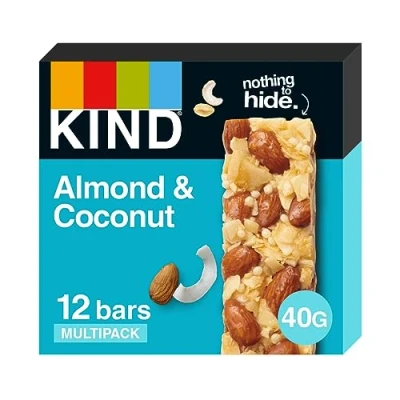 Image of KIND Bars, Gluten Free Snack Almond &amp; Coconut, High Fibre, Healthy Snack, No Artificial Colours, Flavours or Preservatives, Multipack 12 x 40g