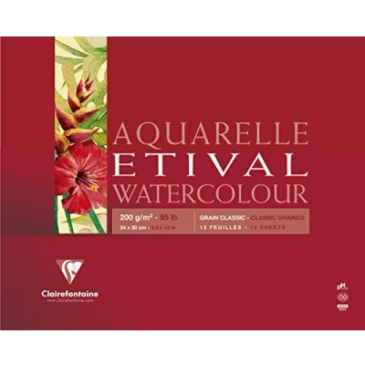 Image of Clairefontaine Ref 96379C Etival Classic Grained Glued Watercolour Painting &amp; Drawing Pad (10 Sheets of Paper) 30 x 40cm 200gsm Cellulose Art Paper