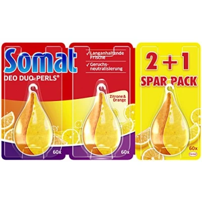 Image of CleanRight SOMAT Duo Perls Dishwasher freshener Lemon/Orange Set of 3 (Approx.180 Washes) Made in Germany