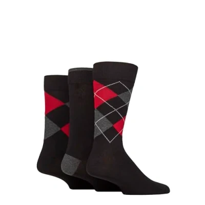Image of Mens 3 Pair Glenmuir New Waverley Cotton Argyle Patterned and Plain Socks Black 7 11