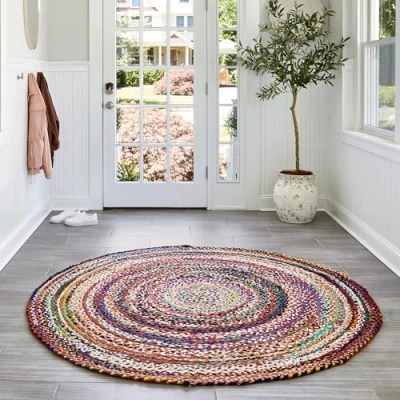 Image of nuLOOM Tammara Bohemian Hand Braided Area Rug, 183 cm Round, Multi