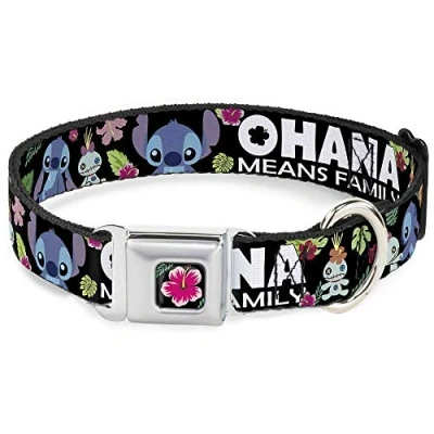 Image of Buckle Down Lilo &amp; Stitch Ohana means Family Dog Collar, Seat Belt Buckle, Black Multicolor