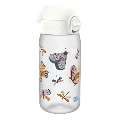 Image of Ion8 Kids Water Bottles, BPA Free, Leakproof, Dishwasher Safe, Easy Open, Secure Lock, Small Boys &amp; Girls Bottle,Kids Drinks Bottle for Spill free Drinking, Clear, Butterfly, 350ml/12oz