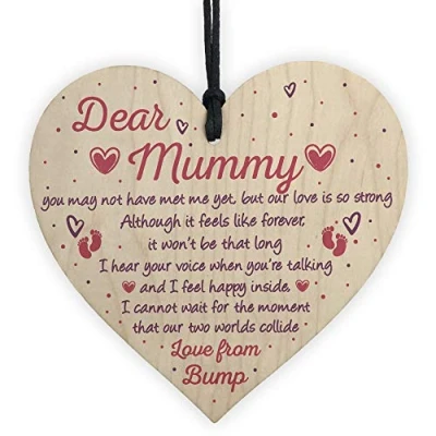 Image of RED OCEAN Mummy To Be Gifts From Bump Baby SHOWER Girl Boy Present Wooden Heart Keepsake