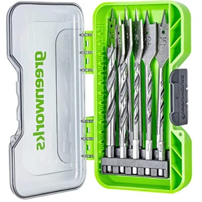 Image of Greenworks Drill bits for Wood (extensive Set of 11 Flat and Twist Drills 4 mm to 25 with Silver Black Painting Compatible All Cordless Screwdrivers)