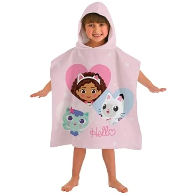 Image of Gabby&#039;s Dollhouse Beach Bath Hooded Poncho Towel for Kids 100% Cotton Heart Pandy Paw Mercat Cakey Cat Fairy Gift Girls Boys Toddlers