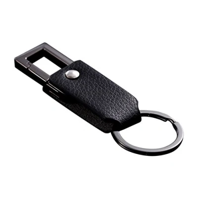 Image of Cerbery® Elegant leather keyring with rings and Gift box keychain key holder car photo engraving ring Ladies Men (Black)