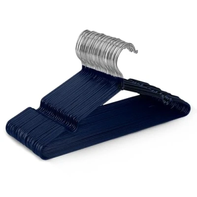 Image of KEPLIN 20x Premium Rubber Coated Metal Hangers Heavy Duty Space Saving Organiser Clothes For Wardrobes Coat Rack Rails(Navy Blue)