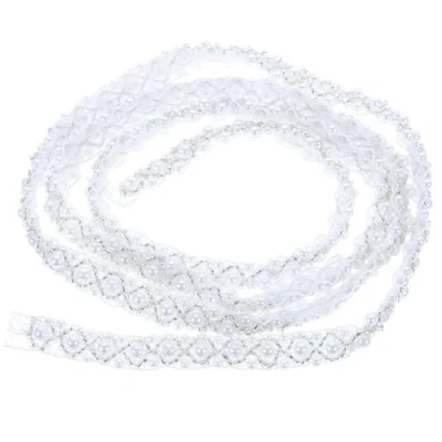 Image of WINOMO Chain Crystal Rhinestone Rhombus Shaped T shirt Collar Applique Sew On Wedding Bridal Dress DIY Sewing (White)