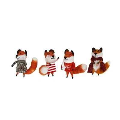 Image of Gisela Graham : Christmas Decorations Dressed Foxes (Set of 4)