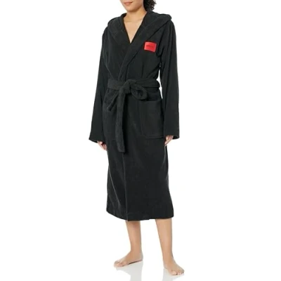 Image of HUGO Women&#039;s Long Length Hooded Terry Robe, Stormy Black, Medium