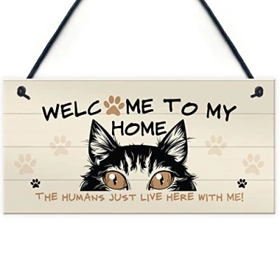Image of RED OCEAN Funny Cat Sign Welcome Lovers Gift For Women Home Decor Animal Pet Gifts