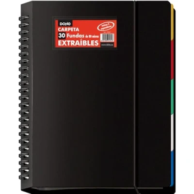 Image of Dohe Folder with 30 Removable Pockets, A4 (25 x 31 cm), disc Rings, 5 Coloured dividers, Elastic Rubber Closure, Office and School Supplies
