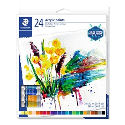 Image of STAEDTLER 8500 C24 Design Journey Acrylic Paint Assorted Colours, 12ml (Pack of 24)