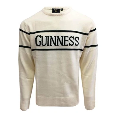Image of Guinness Official Men&#039;s Knit Sweater with Green Text, Cream Colour