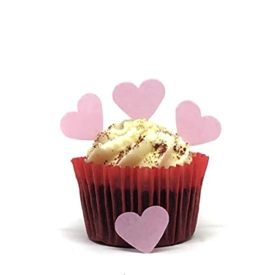 Image of 100 Precut Pale Pink Edible Wafer Paper Hearts Perfect for Weddings and Valentines Day