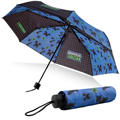 Image of Minecraft Telescopic Umbrella Folding Lightweight for Travel School (Black/Blue)