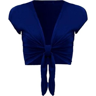 Image of Ladies Trendy TIE UP Cap Sleeves Women Shrug Bolero TOP Girls WRAP Cardigan 8 14 (M/L, Royal Blue)