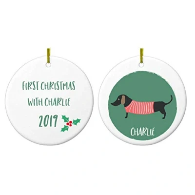 Image of Personalised Dog Christmas Decoration Bauble Owner Gift Memorial Ornament (Black Dachshund/Sausage)