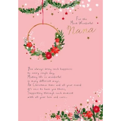 Image of Cards Hallmark Christmas for Nana, Floral Design, Pink Background
