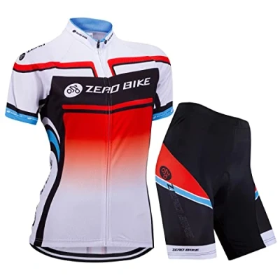 Image of ZEROBIKE Women&#039;s Short Sleeve Breathable Cycling Jersey Set, Quick Dry Biking Shirt with 3D Cushion Shorts Padded Pants (Bifurcation, M)