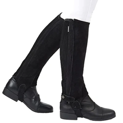 Image of Dublin Womens Suede Half Chaps II Black Concealed YKK zip Elasticated calf for a secure fit Bottom press stud