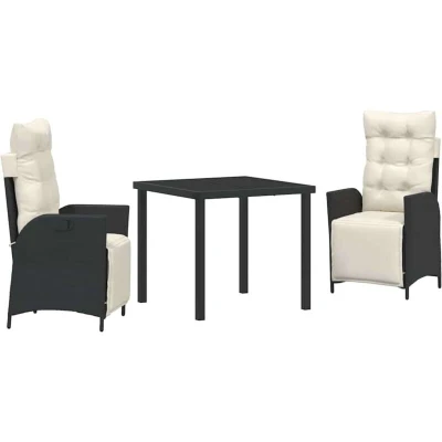 Image of vidaXL 3 Piece Garden Dining Set Black Poly Rattan