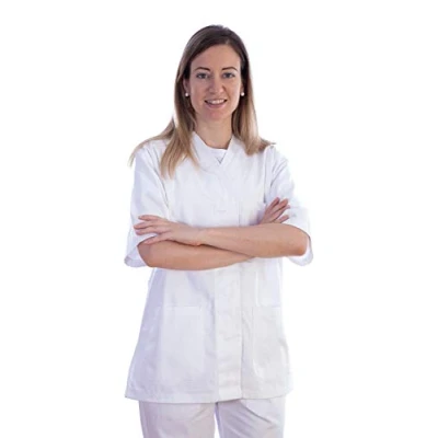 Image of GIMA Jacket, Hospital Scrub Tunic Top, Made of Cotton and Polyester, White Colour, V Neck, Short Sleeve, 5 Buttons, Woman&#039;s, Size XXL, for Doctors, Vets, Nurses Medical Staff
