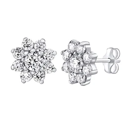 Image of SILVEGO Women 925 Sterling Silver Earrings Flower with Clear Cubic Zirconia