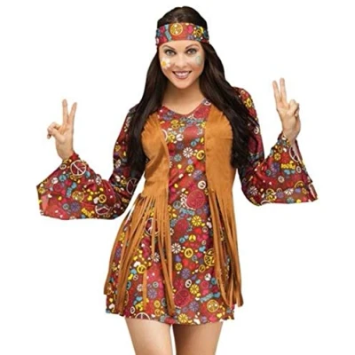 Image of Papootz Womens 60s 70s Groovy Hippie Costume Flower Power Outfit Ladies hippy Fancy Dress (Women: 14)