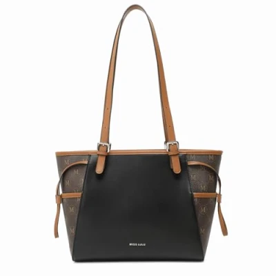 Image of Miss Lulu Tote Bag for Women Handbags Ladies PU Leather Shoulder Top Handle (Black&amp;Brown)