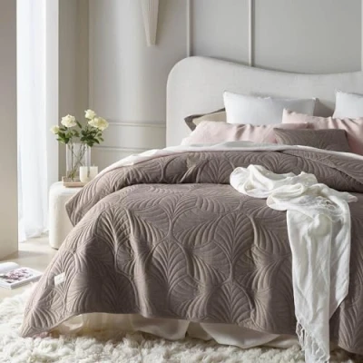 Image of ROOM99 Feel Elegant Brown Bedspread 170 x 210 cm Versatile as a Bed Throw or Sofa Quilted Perfect Velvet
