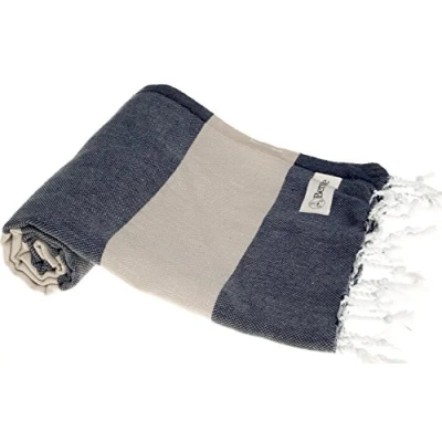 Image of Bersuse 100% Cotton Cayman Turkish Towel Dark Blue/Beige