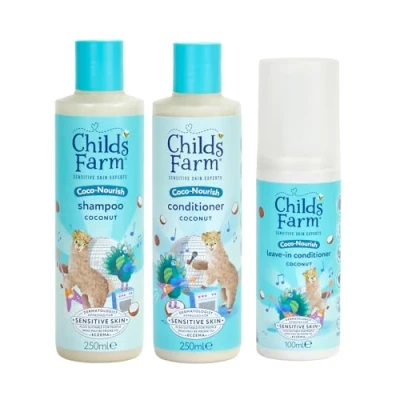 Image of Childs Farm Kids Coco Nourish Hair Regime Bundle Tear Free Coconut Shampoo (250ml), Conditioner (250ml) and Leave in Spray (100ml) Suitable for Dry, Curly Coily 3 Pack