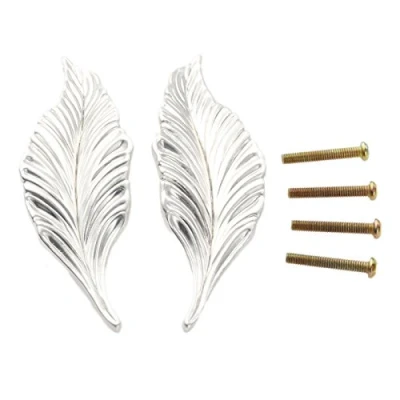 Image of 1pair Leaf Handles Knob Zinc Alloy for Cabinet,Kitchen,Door,Drawers,Bookcases,4.13in Silver Color