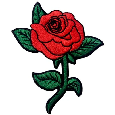 Image of Red Rose Embroidered Badge Iron On Sew Patch