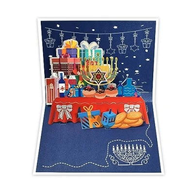 Image of YANGLY HappyHanukkah 3D Greeting Card for Chanukah Festival Handmade Presents PopUp Menorah Light Gift Blessing Cards